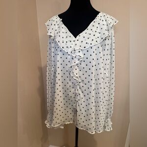 ON 34th White Blouse with Black Polka Dots worn 1x